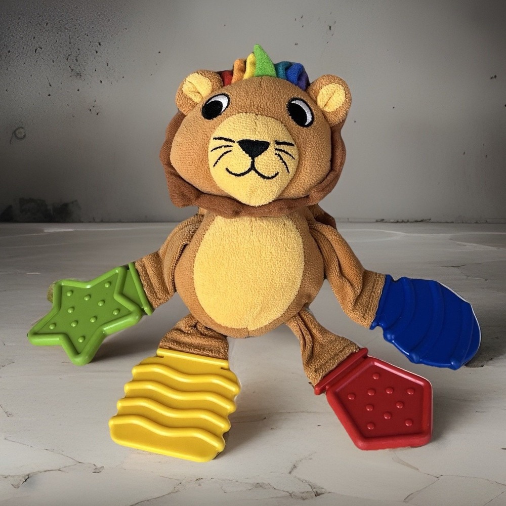 Baby Einstein Teethe & Tug Lion Plush Infant Teether Toy Rainbow Rubber 2004 Vtg